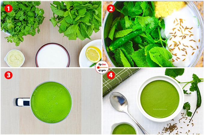 coriander mint yogurt chutney step by step photos