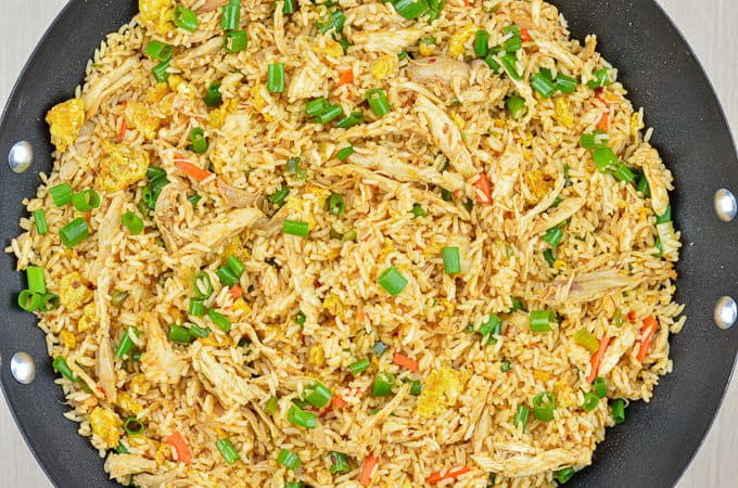 indian chicken fried rice in a wok
