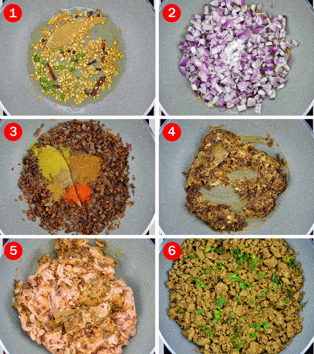 step by step photos of making chicken keema curry from chicken mince