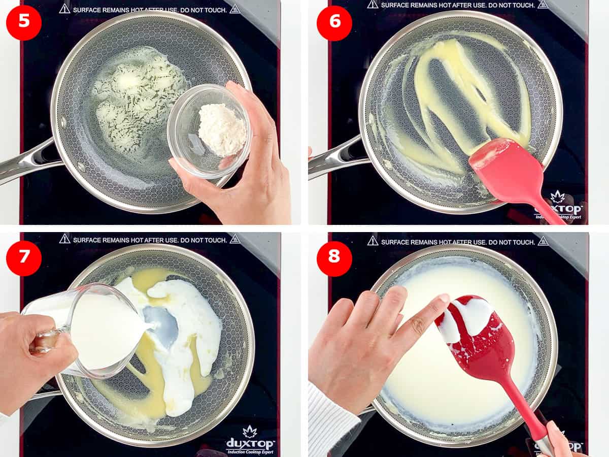 step by step images of making white sauce for sandwich filling
