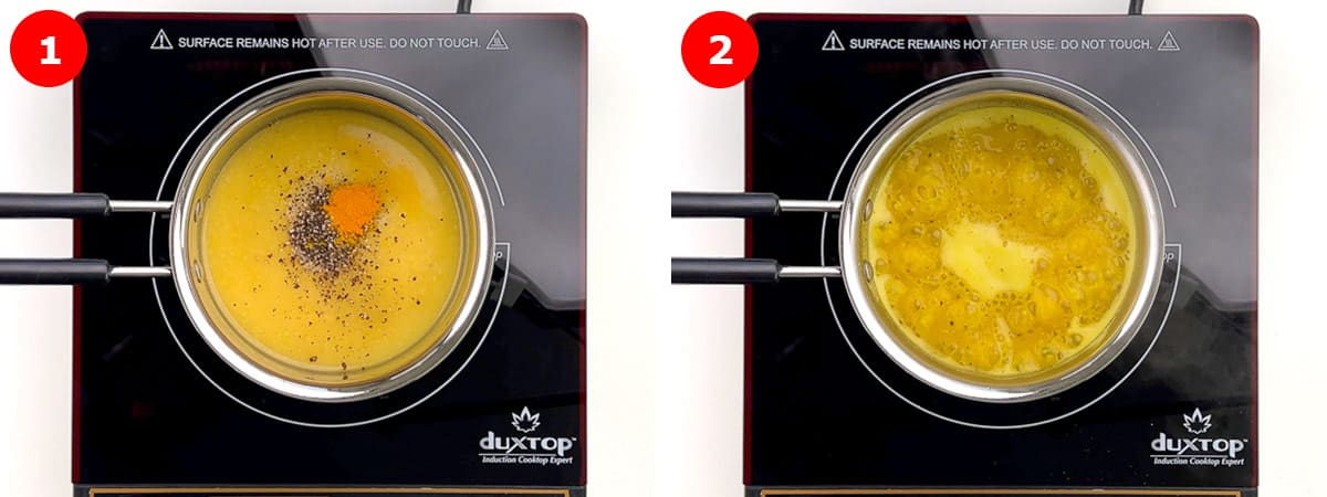 step by step photos of flavoring the dal and bringing it to boil.