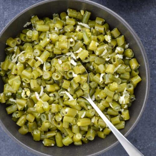 close up shot of a bowl full of authentic konkani style beans upkari.