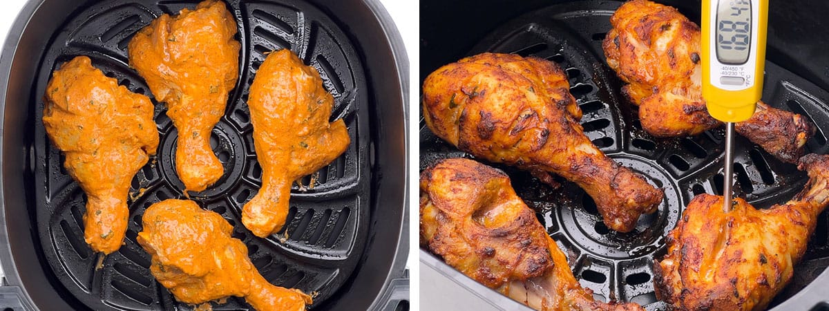 making tandoori chicken drumsticks in an air fryer.