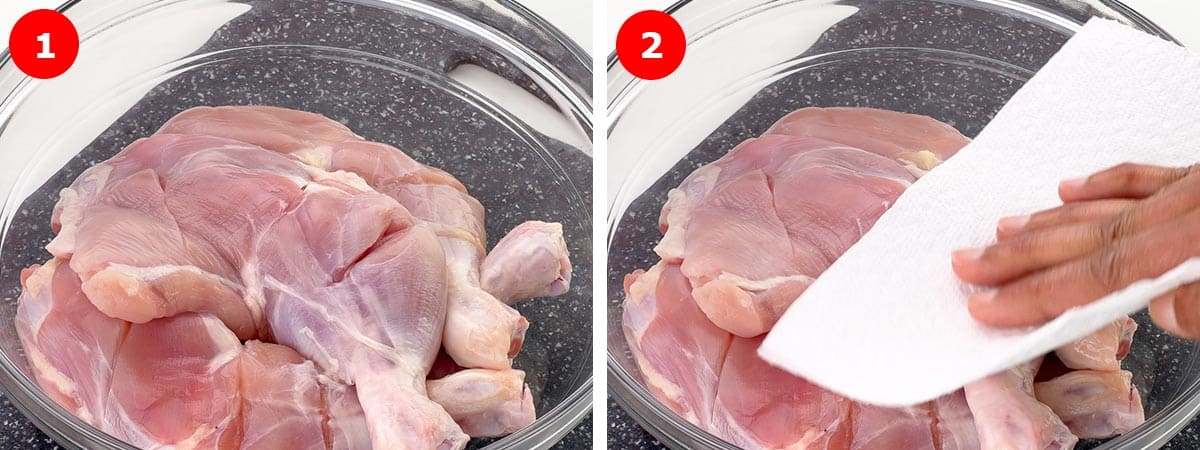 step by step photos of prepping the chicken legs before marination.