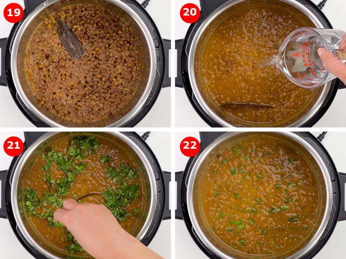 step by step photos of making masoor dal tadka in the instant pot.