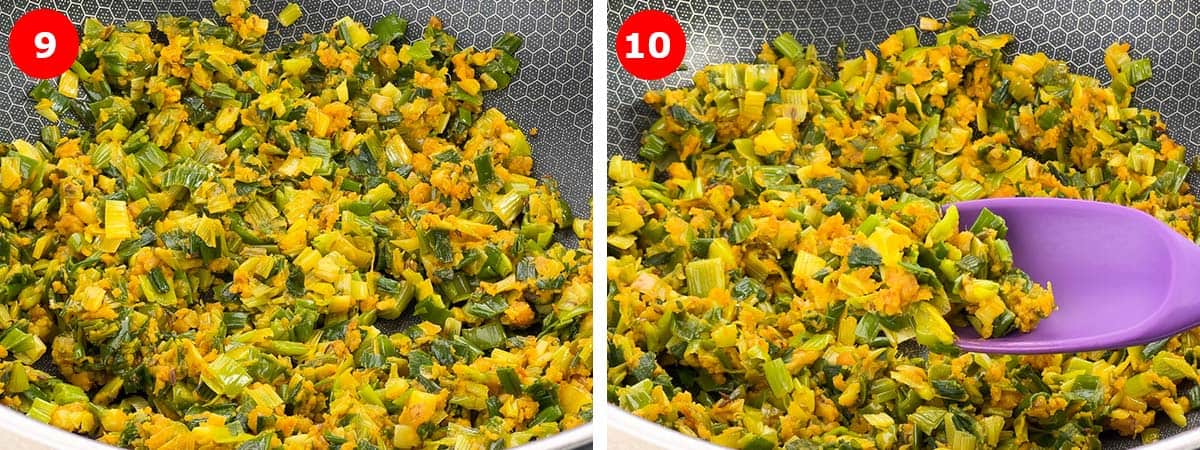 step by step photos of making spring onion sabzi.